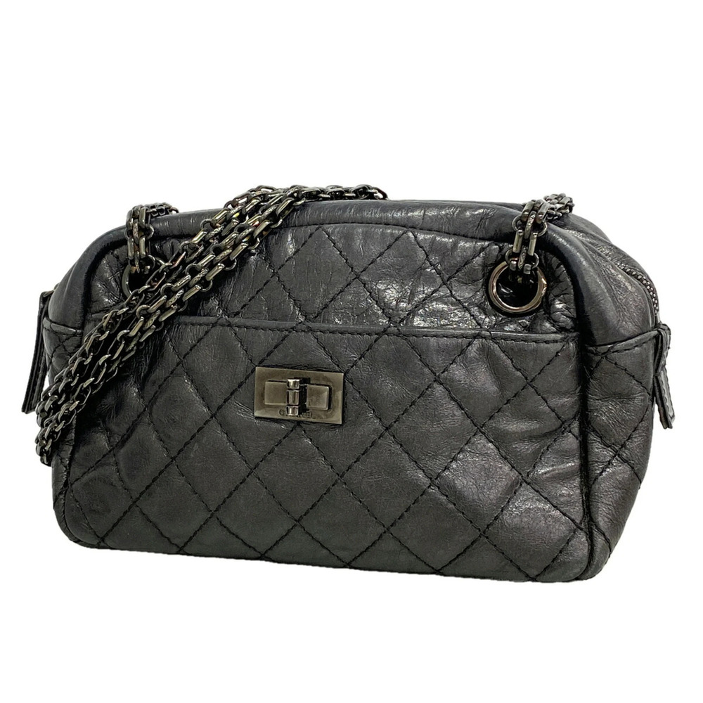 Chanel Shoulder Bag 2.55 Matelassé Leather Black Women's